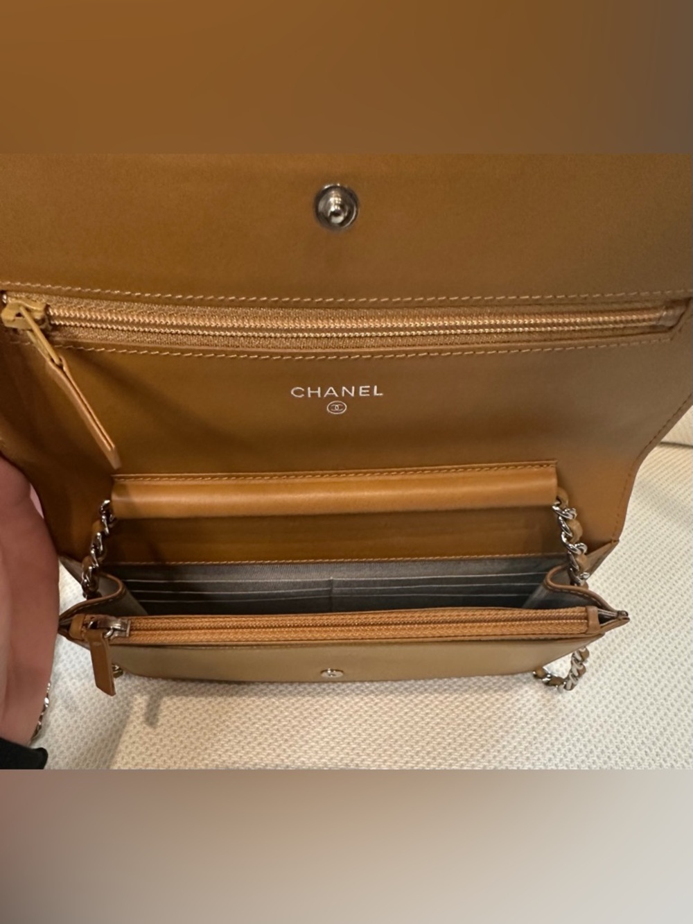 Chanel Dark Beige Caviar Wallet on Chain WOC Silver Hardware Crossbody Bag - Picture 8 of 11